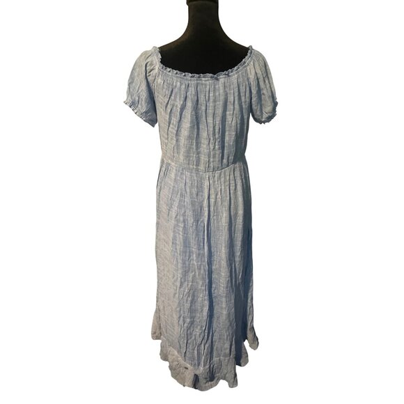 Eye Of The Needle Blue Button-Front Midi Dress With Ruffled Hem & Elastic Neckli - Picture 4 of 7